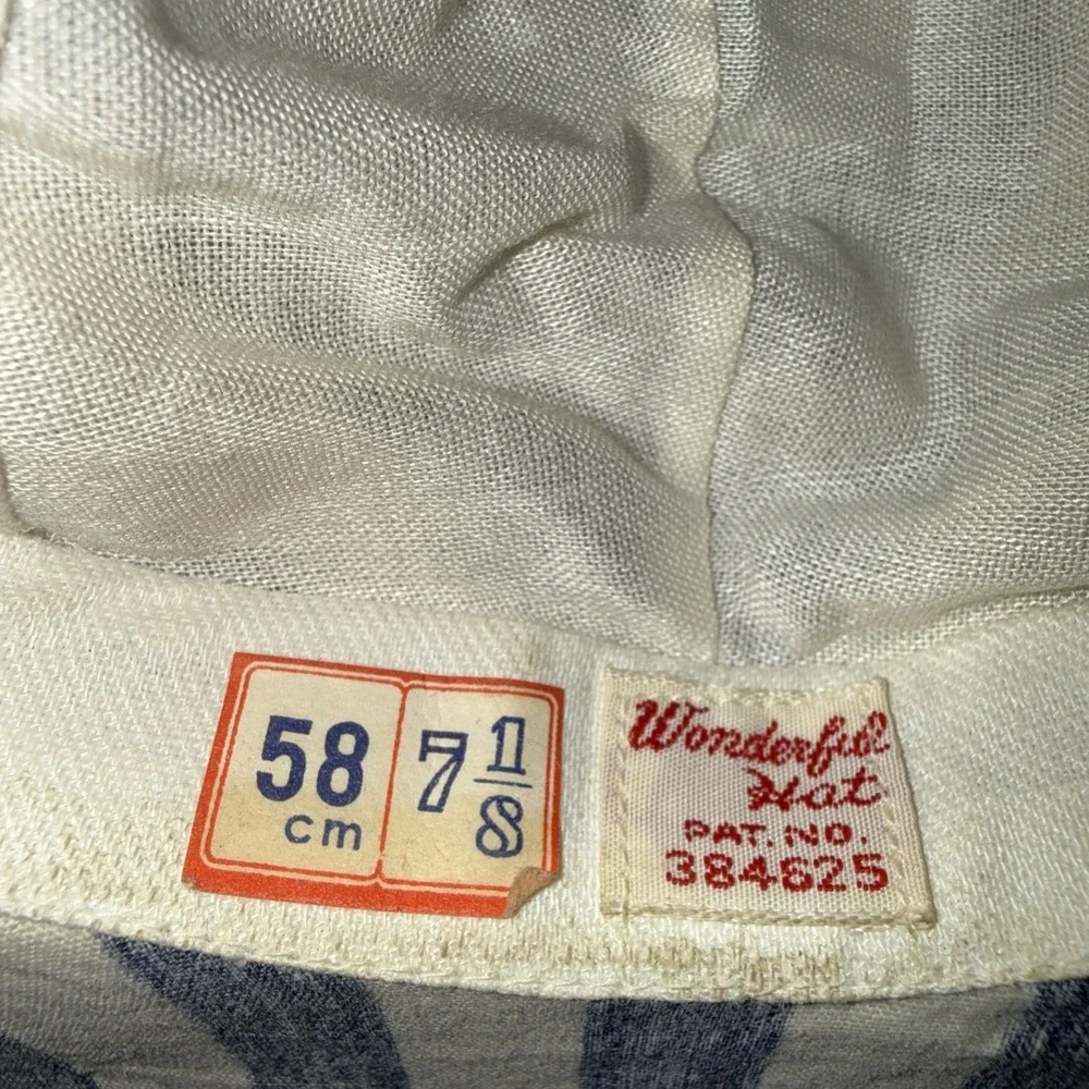 Vintage Wonderful Hat Women's Blue White Wide Brim Sun Beach Fold Up Pouch Read